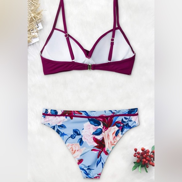 Cupshe Women's Bikini Set Wrap Mid Rise Cheeky Floral Swimsuit - Picture 2 of 7